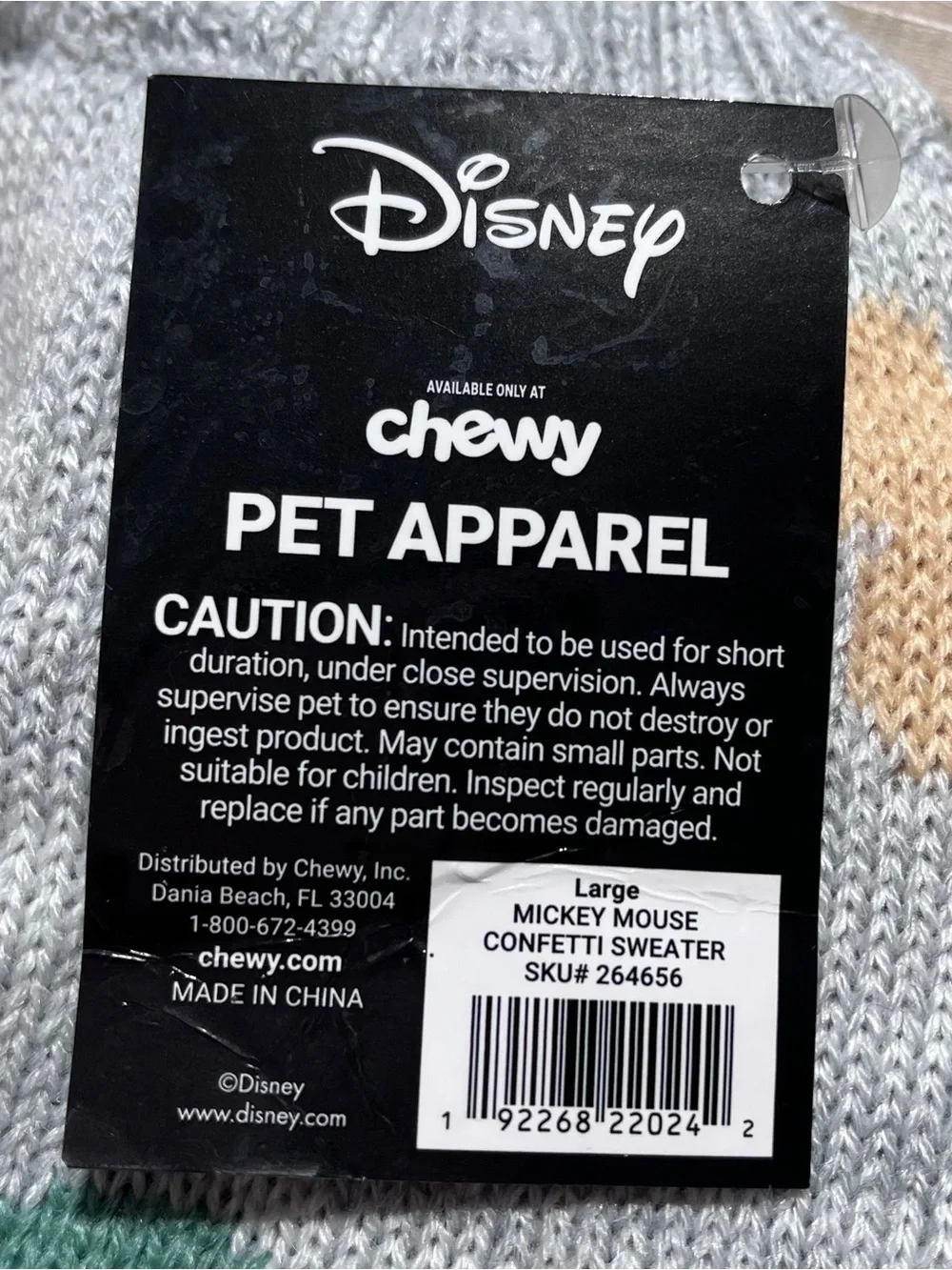 Chewy + Disney Mickey Mouse Confetti Dog Sweater‎ Size Large Gray